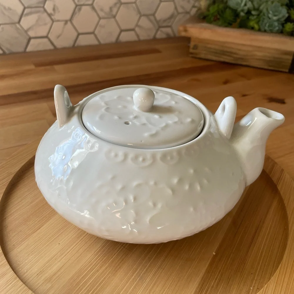 White Pier One Teapot